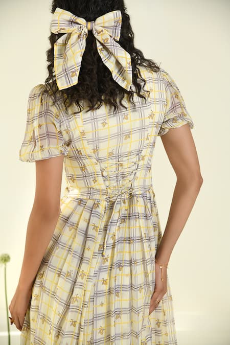 Shop Baise Gaba Beige Chiffon V-neck Cloudwalk Fit And Flare Dress at Aza Fashions Shop_Baise Gaba_Beige Chiffon V-neck Cloudwalk Fit And Flare Dress _at_Aza_Fashions