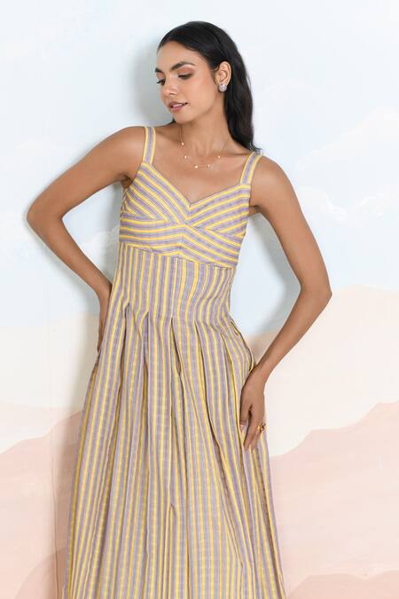 Baise Gaba_Multi Color Cotton V-neck Sunbloom Striped Maxi Dress _Online_at_Aza_Fashions