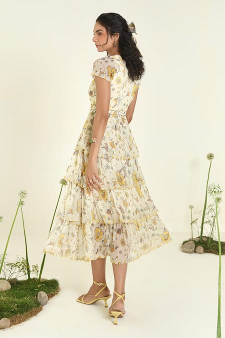 Baise Gaba Floral Tiered Chiffon Meadow Dress 