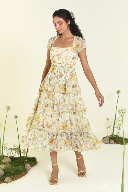 BAISE GABA Floral Tiered Chiffon Meadow Dress 