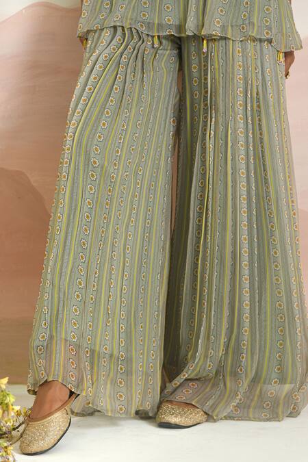 Buy Baise Gaba Green Chiffon Embroidery Halter Neck Wingsong Gharara Set Buy_Baise Gaba_Green Chiffon Embroidery Halter Neck Wingsong Gharara Set