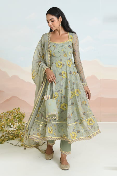 BAISE GABA Sunpetal Printed Anarkali Set 
