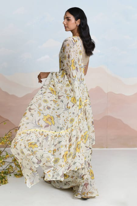 Baise Gaba Sundrenched Floral Chiffon Saree Set 