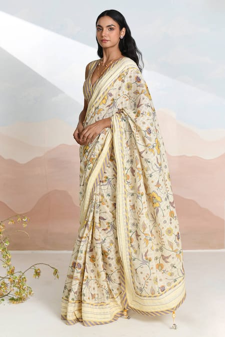 BAISE GABA Bloomline Saree With Unstitched Blouse Fabric 