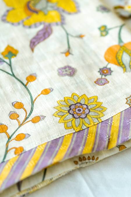 Shop_Baise Gaba_Beige Bloomline Saree With Unstitched Blouse Fabric _Online_at_Aza_Fashions