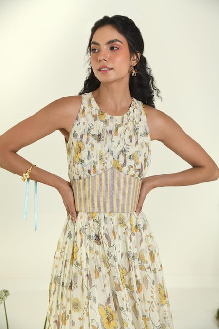 Shop Baise Gaba Yellow Candystripe Corset Belt at Aza Fashions Shop_Baise Gaba_Yellow Candystripe Corset Belt _at_Aza_Fashions