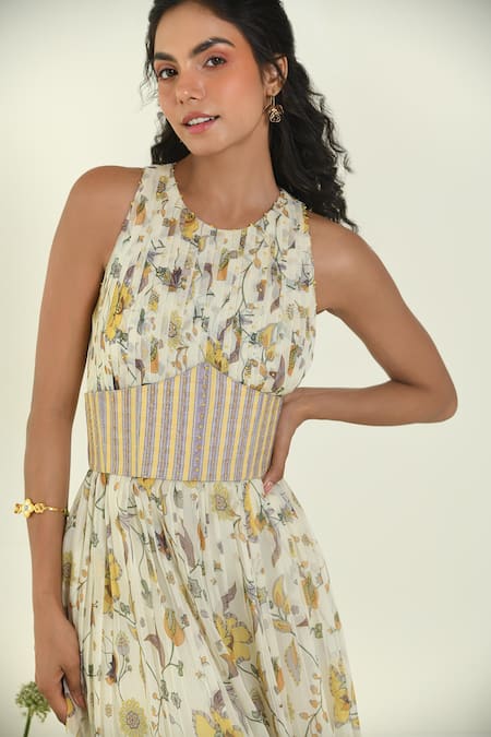Shop Baise Gaba Yellow Candystripe Corset Belt Online at Aza Fashions Shop_Baise Gaba_Yellow Candystripe Corset Belt _Online_at_Aza_Fashions