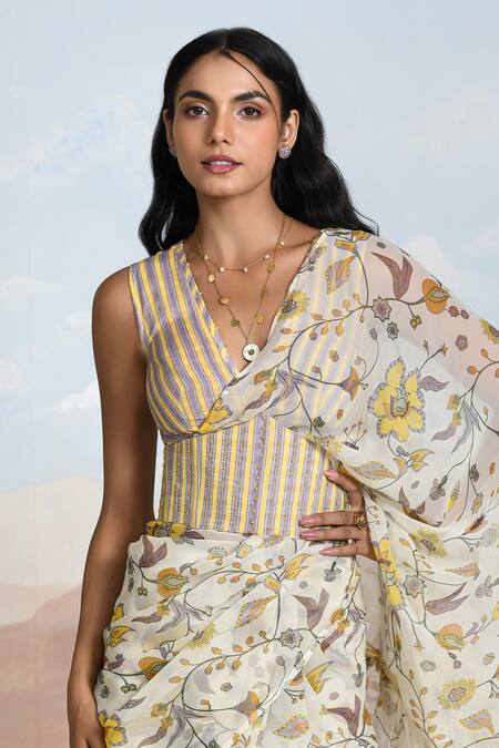 Baise Gaba Yellow Candystripe Corset Belt at Aza Fashions Baise Gaba_Yellow Candystripe Corset Belt _at_Aza_Fashions