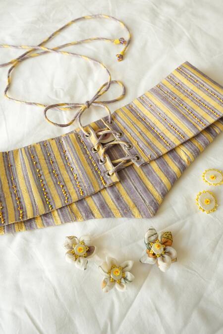 Buy Baise Gaba Yellow Candystripe Corset Belt Buy_Baise Gaba_Yellow Candystripe Corset Belt