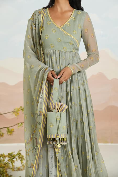 Shop Baise Gaba Green Tassels Jasmera Chiffon Potli at Aza Fashions Shop_Baise Gaba_Green Tassels Jasmera Chiffon Potli _at_Aza_Fashions