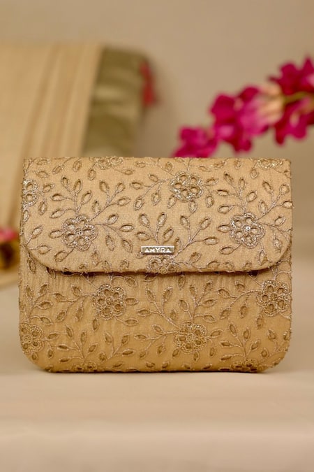 Buy_Amyra_Gold Embroidery Tarang Flapover Clutch Bag _Online_at_Aza_Fashions