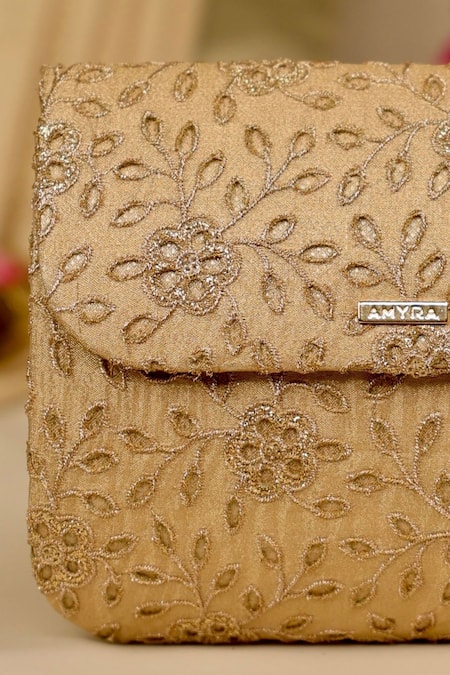 Amyra_Gold Embroidery Tarang Flapover Clutch Bag _at_Aza_Fashions
