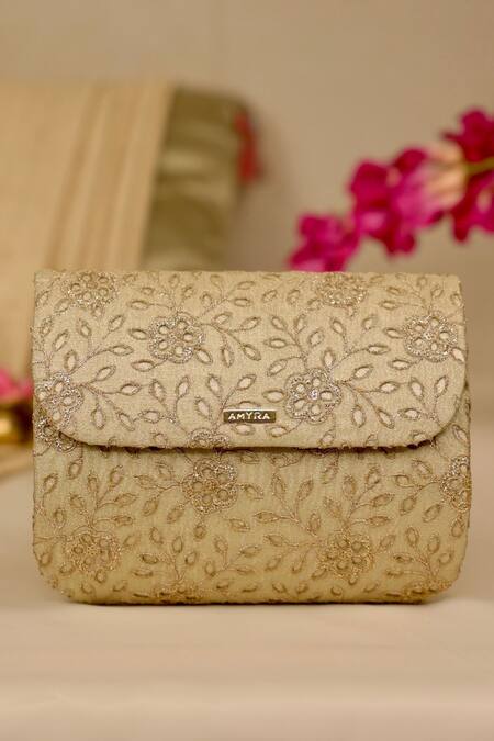 Buy_Amyra_Gold Embroidery, Cut Work Tarang Flapover Clutch - Light 