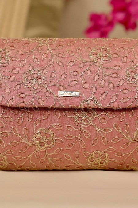 Amyra_Pink Embroidery Tarang Flapover Clutch -_at_Aza_Fashions