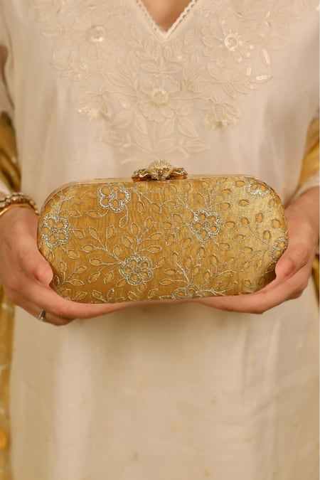 AMYRA Mustard Cut Work Tarang Capsule Clutch 