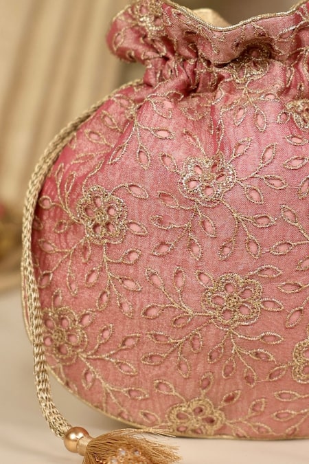 Shop_Amyra_Pink Embroidery, Tassels Tarang Cutwork Potli Bag