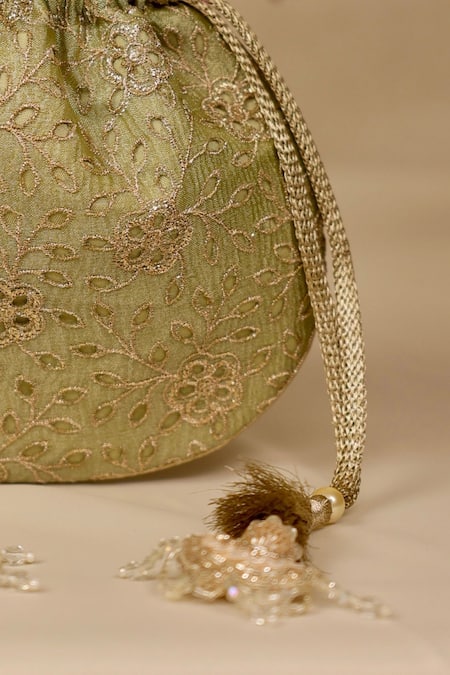 Buy_Amyra_Green Embroidery, Cut Work Tarang Potli Bag 