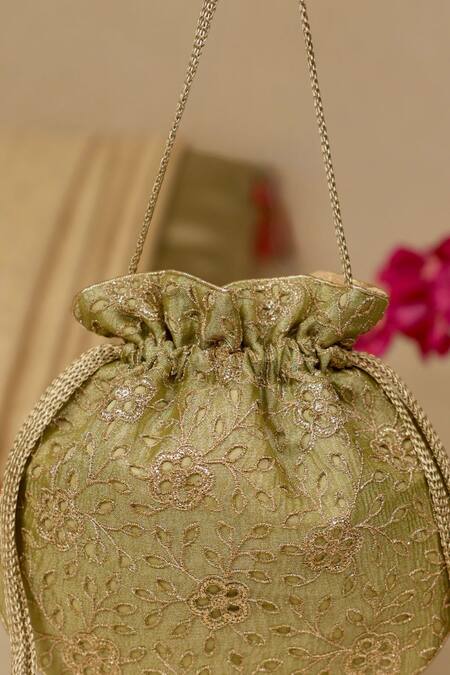 Shop_Amyra_Green Embroidery, Cut Work Tarang Potli Bag 