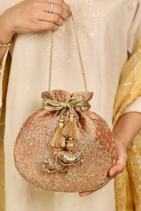 AMYRA Brown Embroidery Tarang Cutwork Potli Bag 
