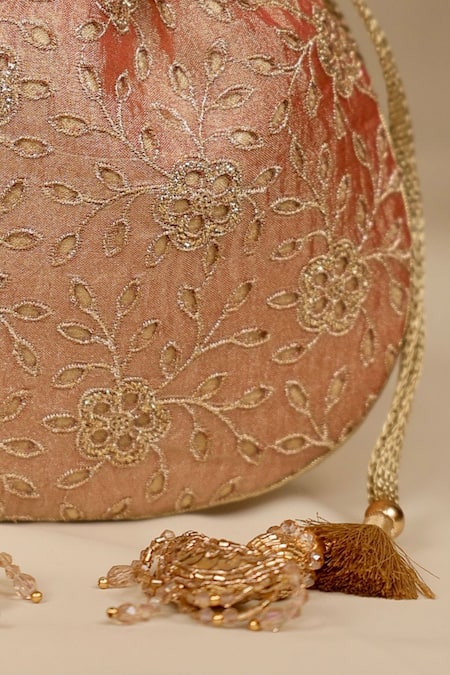 Buy_Amyra_Brown Embroidery Tarang Cutwork Potli Bag 