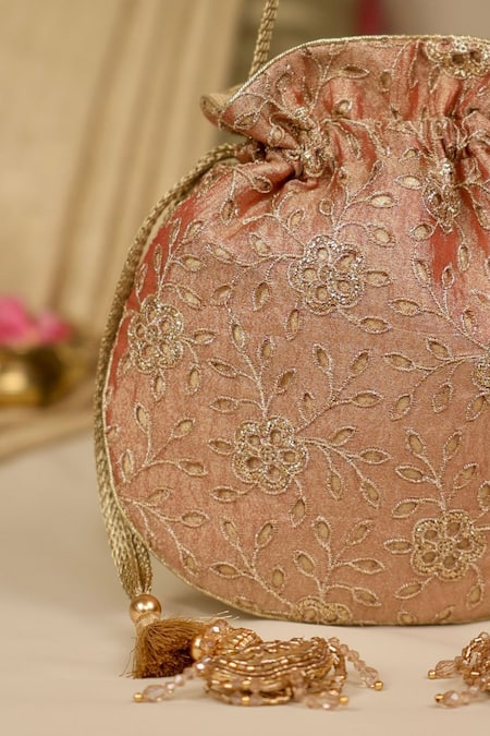 Shop_Amyra_Brown Embroidery Tarang Cutwork Potli Bag 