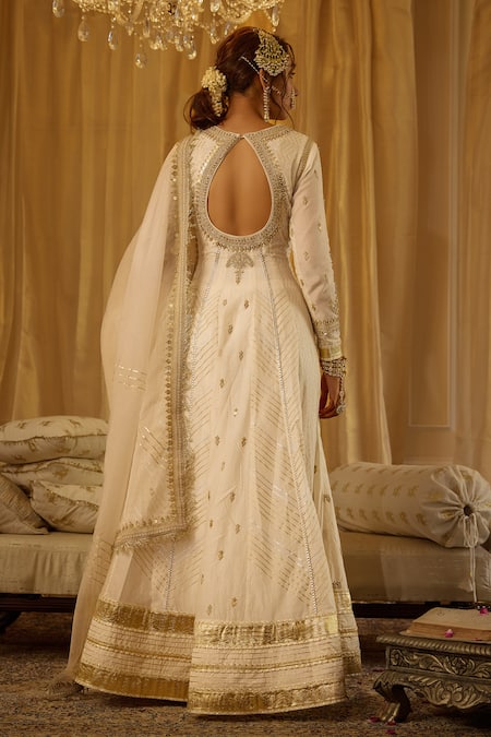Aditi Gupta Ivory Chanderi Silk Anarkali Set 