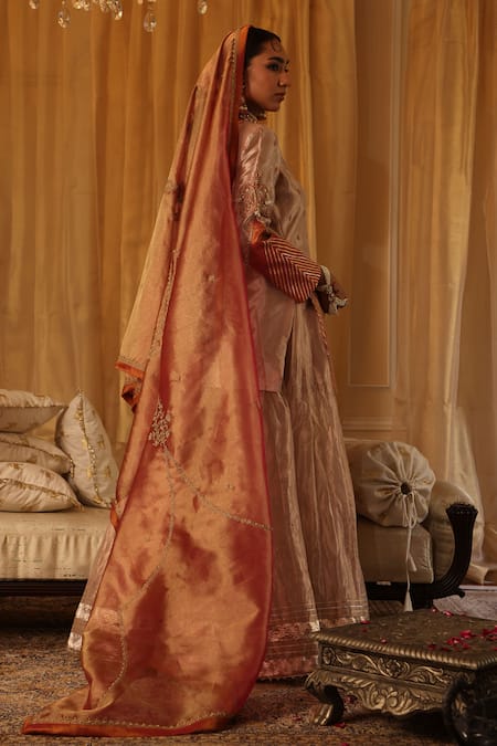Aditi Gupta Rose Gold Chanderi Silk Kurta Sharara Set 