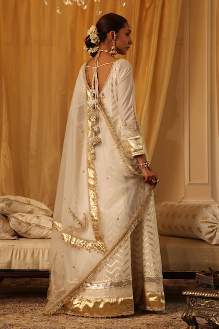 Aditi Gupta Ivory Chanderi Silk Anarkali Set 