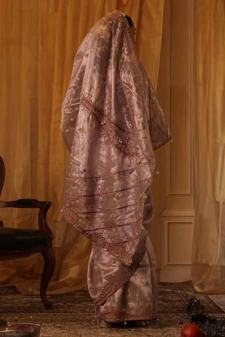 Aditi Gupta Purple Zari Tissue Saree Set 