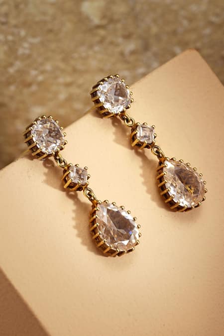 Tarun Tahiliani Pear Cushion Silver Danglers 