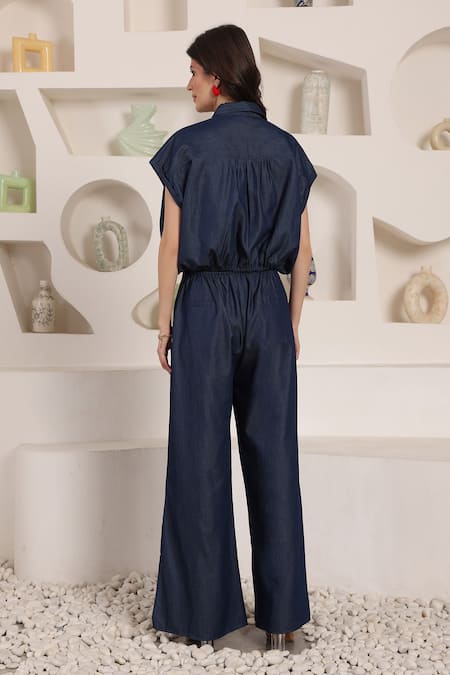 Saaj By Ankita Noir Flora Chambray Pant Set 