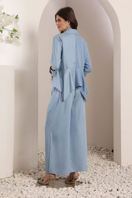 Saaj By Ankita Sky Blue Soft Denim Pant Set 