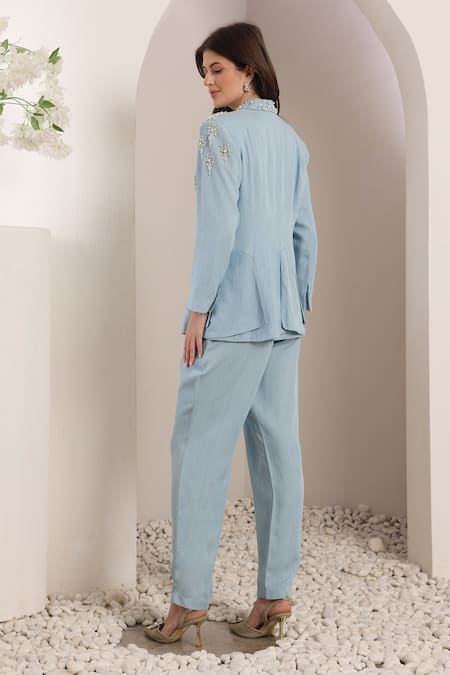 Saaj By Ankita Light Blue Cloudburst Blazer Set 