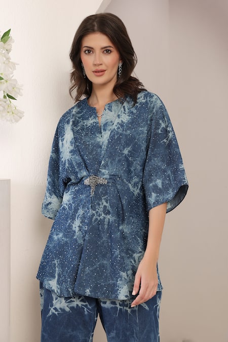 Shop_Saaj By Ankita_Blue Denim Starstruck Tie-dye Pant Set _Online_at_Aza_Fashions