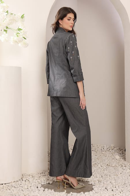 Saaj By Ankita Embroidered Chambray Pant Set 