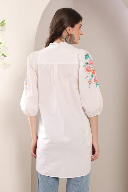 Saaj By Ankita White Tangerine Folklore Embroidered Shirt 