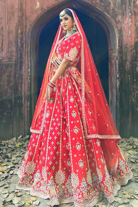 Amaltas Couture Red Zardozi Embroidered Bridal Lehenga Set 