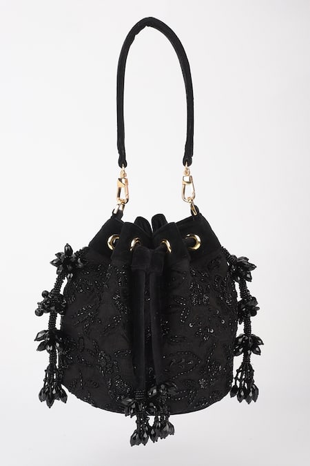 Varun Bahl Embroidered Black Velvet Potli 