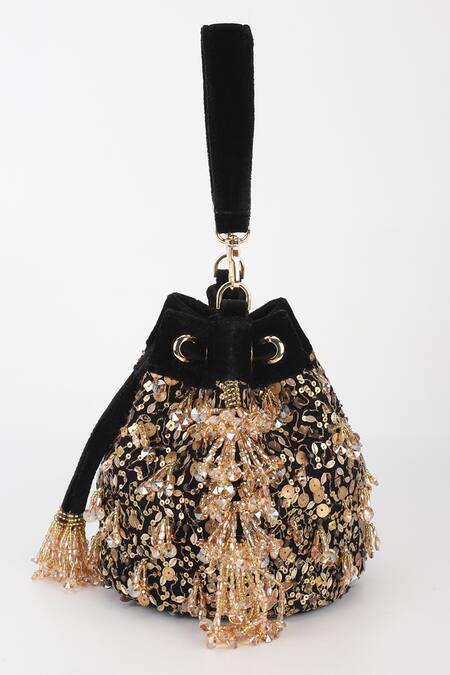 Varun Bahl_Black Sequins, Beads Stardust Potli _Online_at_Aza_Fashions
