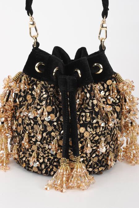 Shop_Varun Bahl_Black Sequins, Beads Stardust Potli _Online_at_Aza_Fashions
