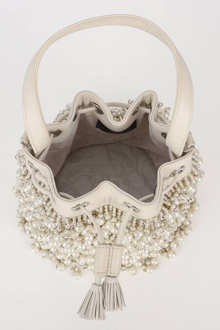 Buy_Varun Bahl_Ivory Pearls Dream Leather Potli Handbag _Online_at_Aza_Fashions