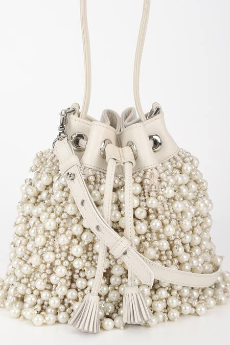 Varun Bahl_Ivory Pearls Dream Leather Potli Handbag _at_Aza_Fashions