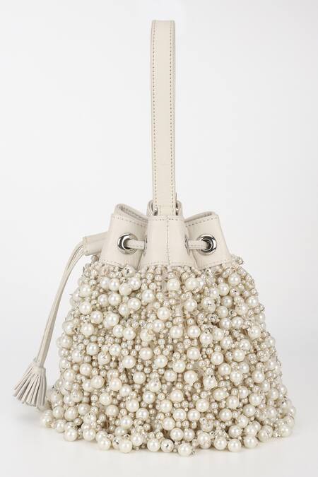 Buy_Varun Bahl_Ivory Pearls Dream Leather Potli Handbag 