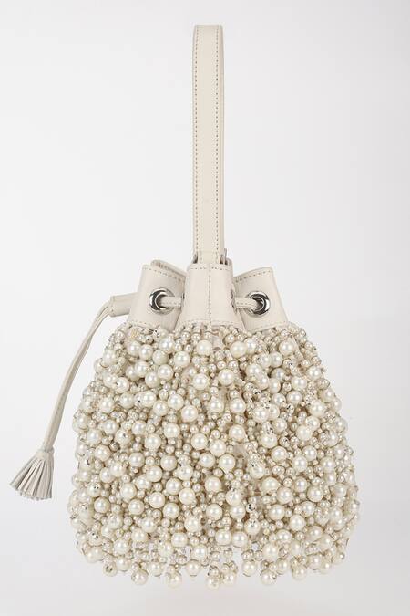 Shop_Varun Bahl_Ivory Pearls Dream Leather Potli Handbag 