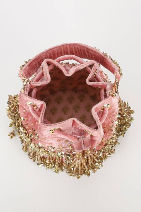 Buy_Varun Bahl_Rose Gold Sequins, Tassels Glimmer Potli _Online_at_Aza_Fashions