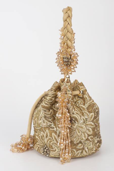 Varun Bahl_Gold Embroidery, Sequins Aura Designer Potli _Online_at_Aza_Fashions