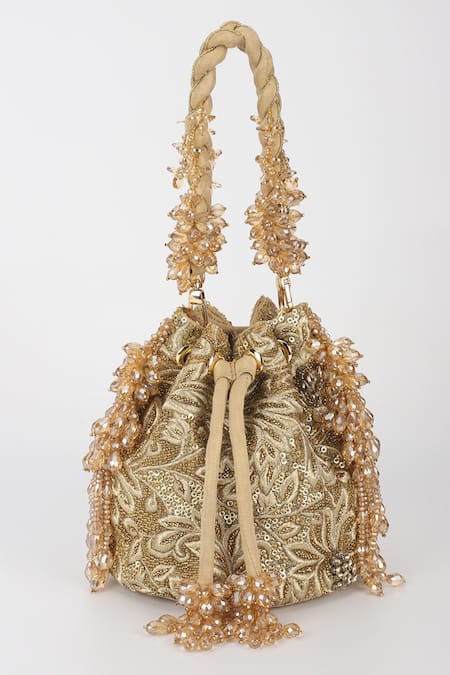 Varun Bahl Gold Embroidery, Sequins Aura Designer Potli 