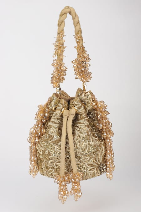 Buy_Varun Bahl_Gold Embroidery, Sequins Aura Designer Potli _Online_at_Aza_Fashions