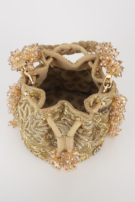 Shop_Varun Bahl_Gold Embroidery, Sequins Aura Designer Potli _Online_at_Aza_Fashions