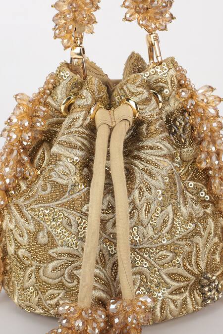 Varun Bahl_Gold Embroidery, Sequins Aura Designer Potli _at_Aza_Fashions